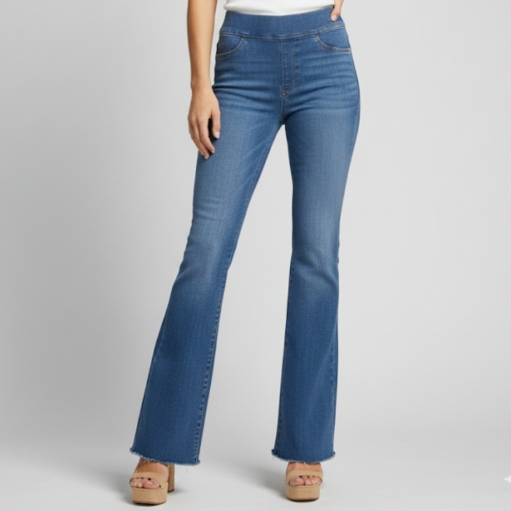 Spanx Flare Pull On Jeans Size S Raw Hem